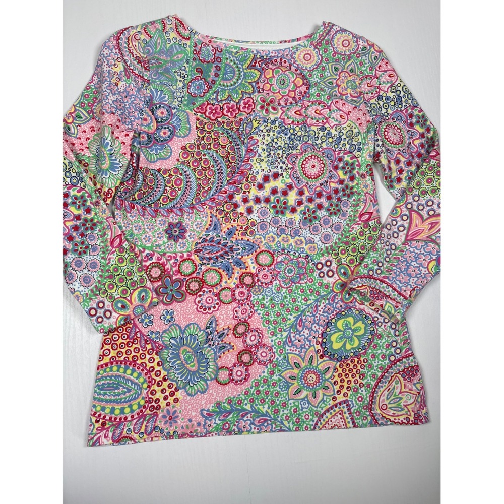 Talbots Petite P 3/4 Sleeve Paisley Floral Mosaic Print Boat Neck Top Multi Boho